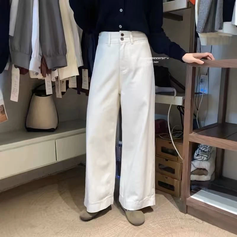 【巨能搭】金喜家韩国双扣直筒高腰牛仔裤休闲百搭韩版