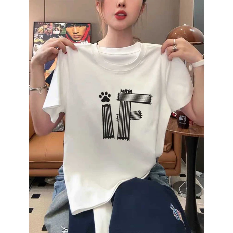 2025新款正肩圆领短袖t恤女时尚百搭宽松休闲白色上衣打底衫夏季