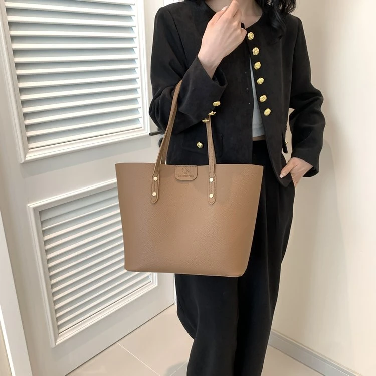 时尚大容量子母包休闲简约单肩包纯色通勤韩版大包包1004