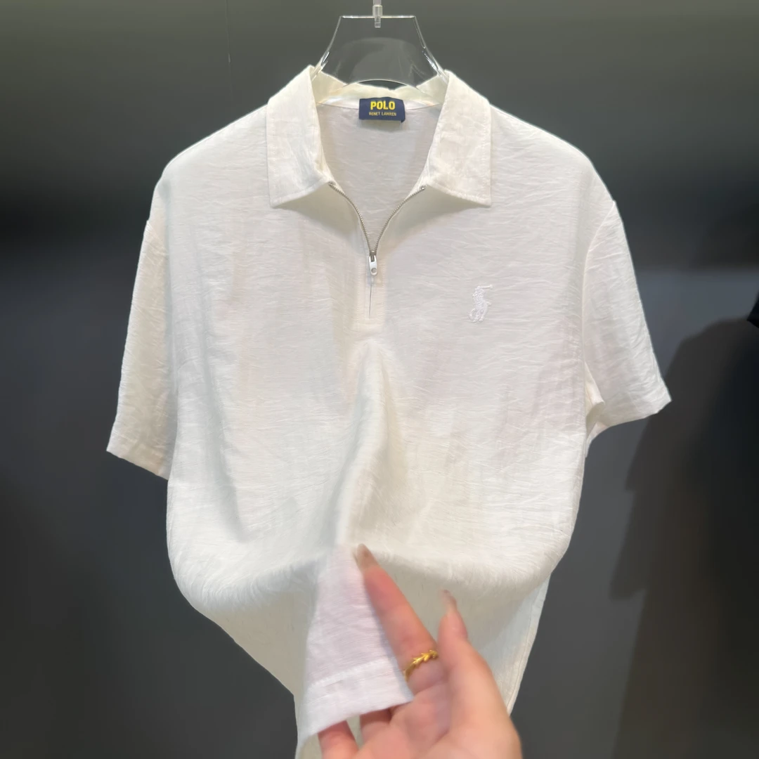 【Umi】新款亚麻纤维男女同款潮流拼接休闲时尚PoLo短袖P021