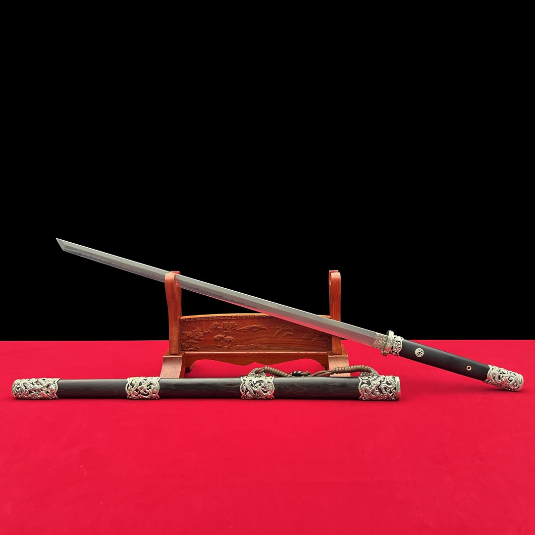 龙泉沈广隆-龙威唐刀 乌兹钢烧刃 手工锻打 未开刃