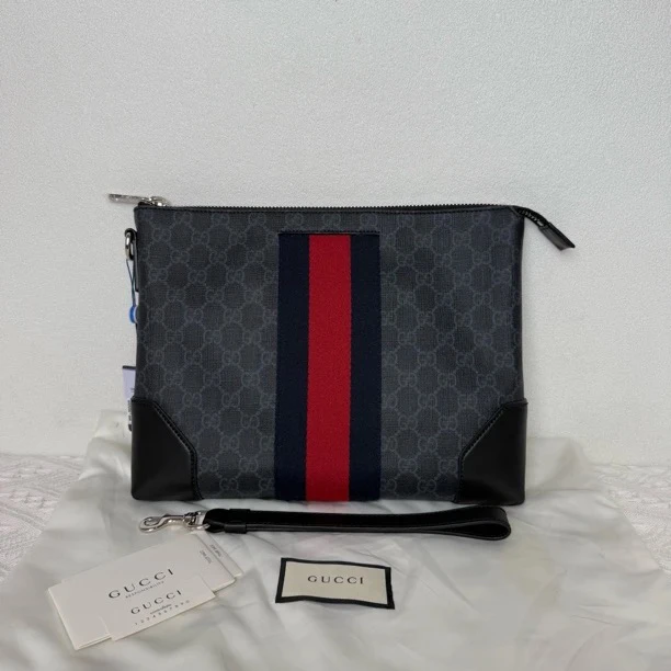 全新未使用 GUCCI/古驰 4375男士经典黑老花手拿包