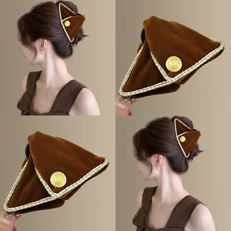 松果可可~美拉德咖色毛绒抓夹！秋冬新品高颅顶发抓日常旅行头饰