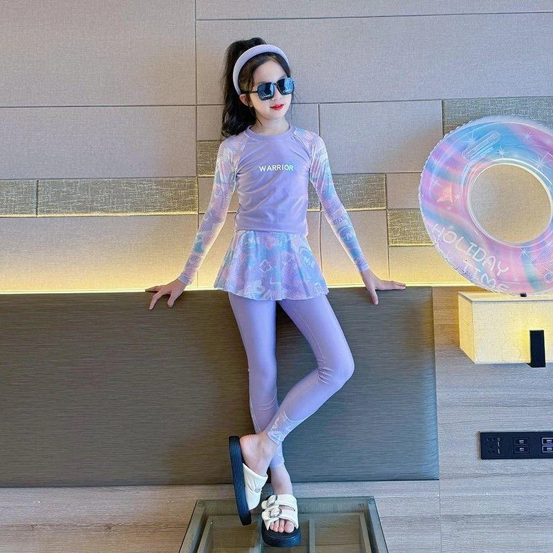 儿童分体式泳衣套装2025新款中大童洋气速干长袖长裤泳装两件套