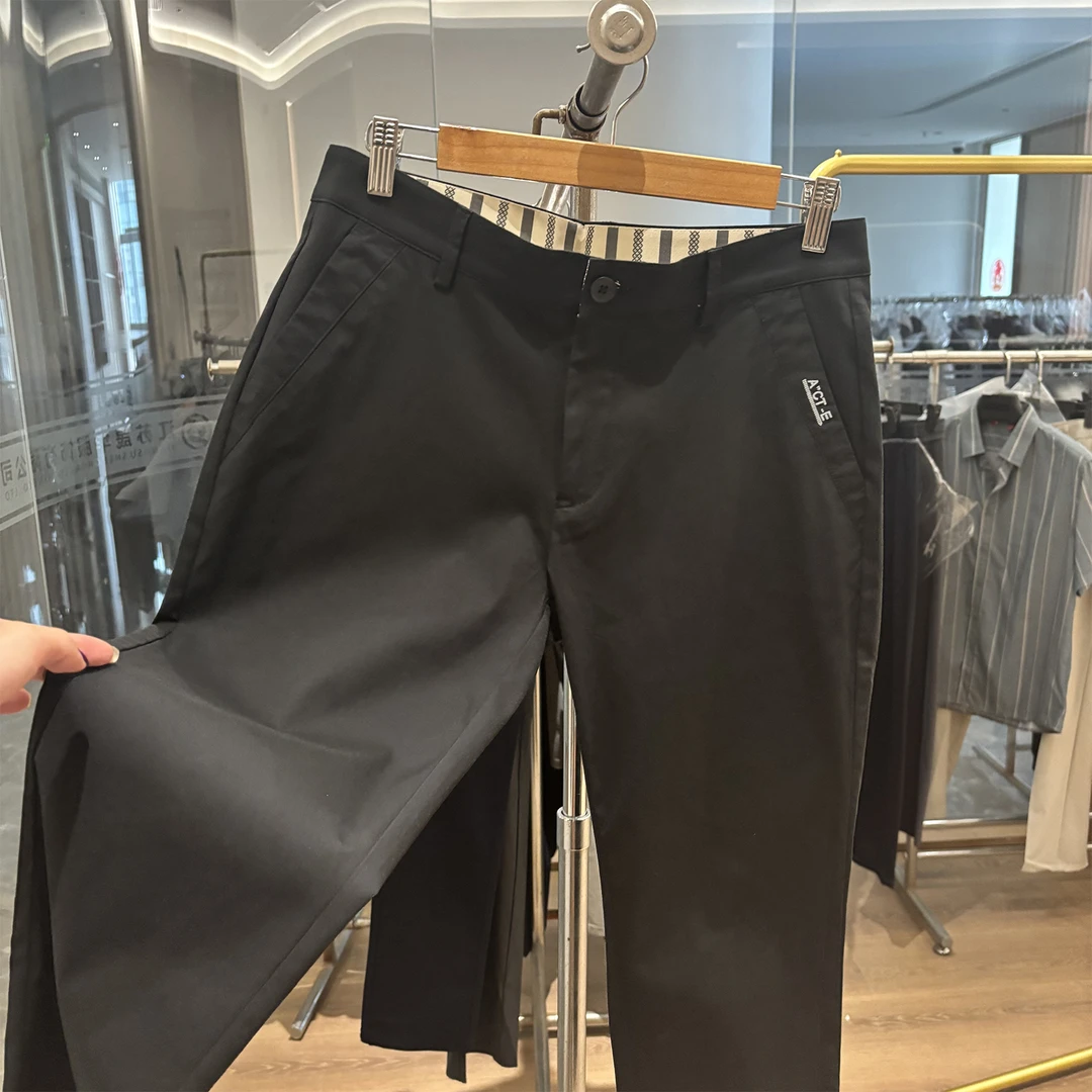 【H家】67棉！弹力抗皱！夏季薄款透气直筒商务休闲黑色九分裤男裤子