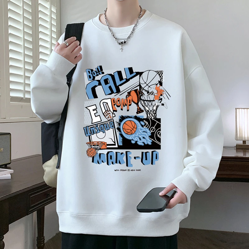 特大码300斤圆领卫衣男秋冬季印花长袖t恤青少年衣服春秋款打底衫