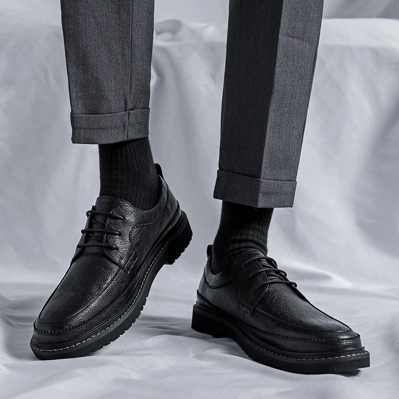 英伦风职业百搭皮鞋男士透气增高商务正装夏季休闲黑色新郎结婚鞋
