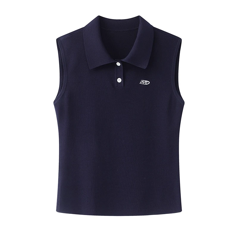 艾诺丝2025夏新款POLO领无袖内搭背心打底衫针织衫T恤女50518131