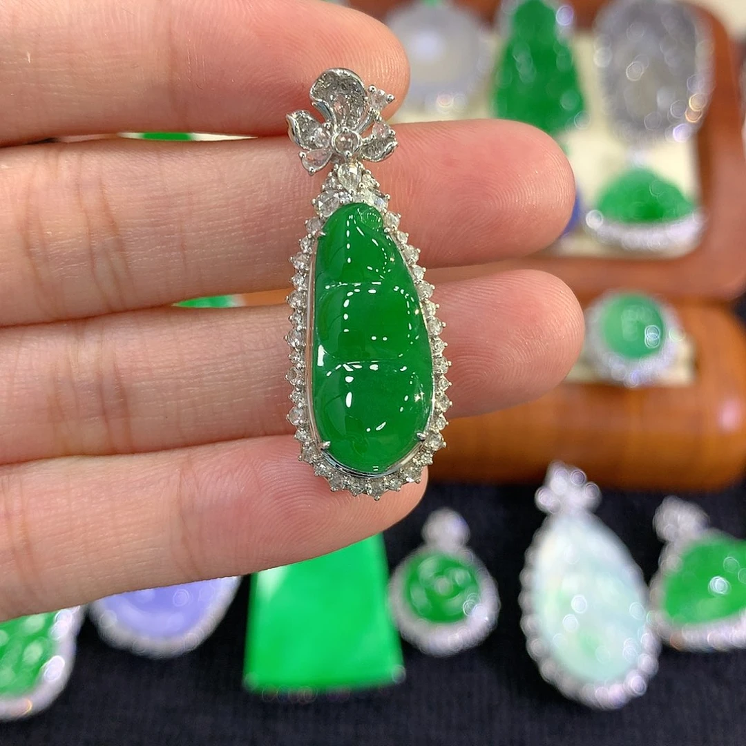 【闪购商品】翡翠18K金镶嵌吊坠(不含链)福豆
