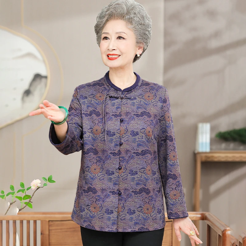 2025老年人奶奶春装衬衫中老年女装60岁妈妈夏季长袖衬衣老人上衣