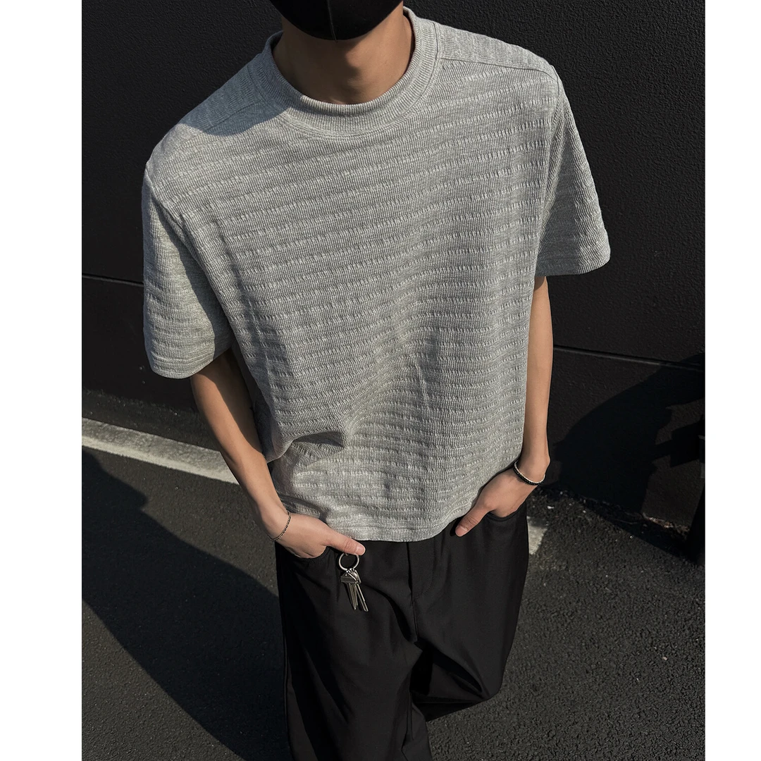 LIGGICC 2025夏季静奢肌理混纺基础款提花修身圆领短袖T恤男女潮