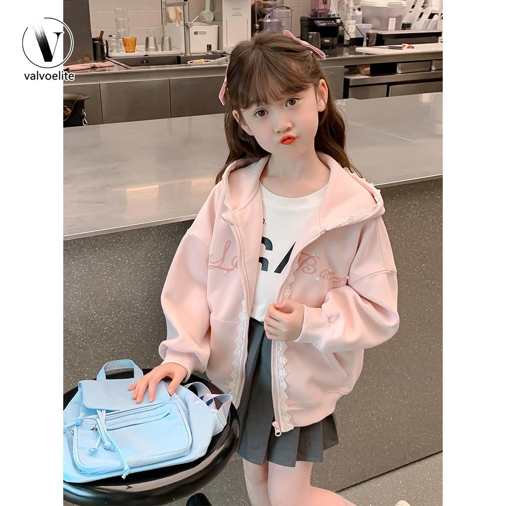 VALVOELITE秋季服装2025新的女童连帽棒球制服上衣时尚中大童外套