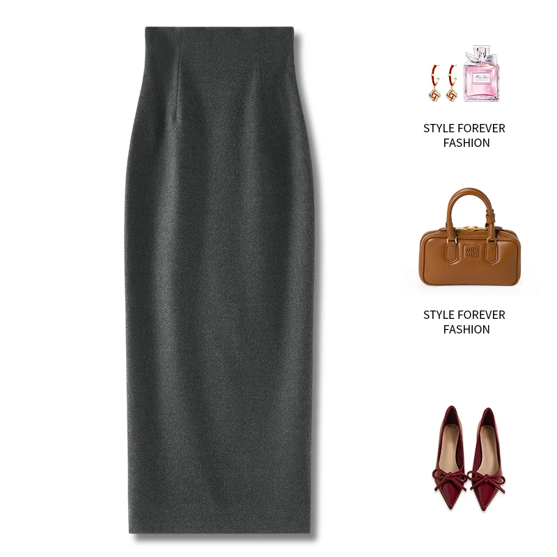 通勤优雅气质长款羊毛半身裙2025秋冬新款高腰显瘦毛呢包臀直筒裙