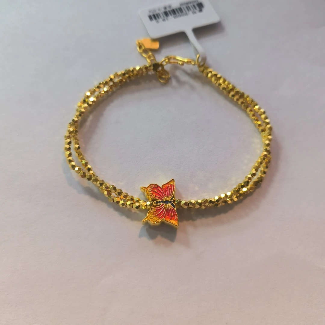 霍霍白珠宝黄金足金蹦迪珠双链珐琅蝴蝶精美礼物