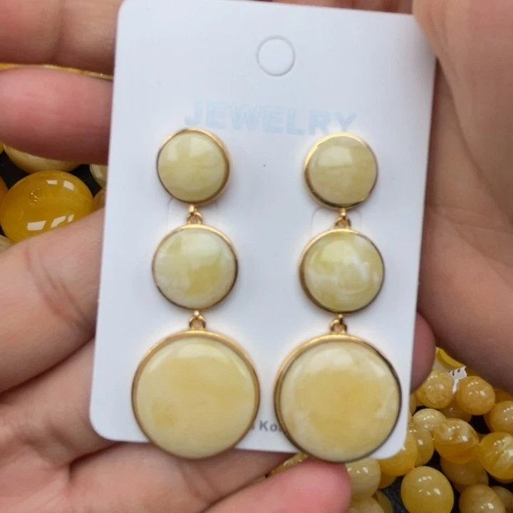 裸石蜜蜡银S925镶嵌蜜蜡耳环