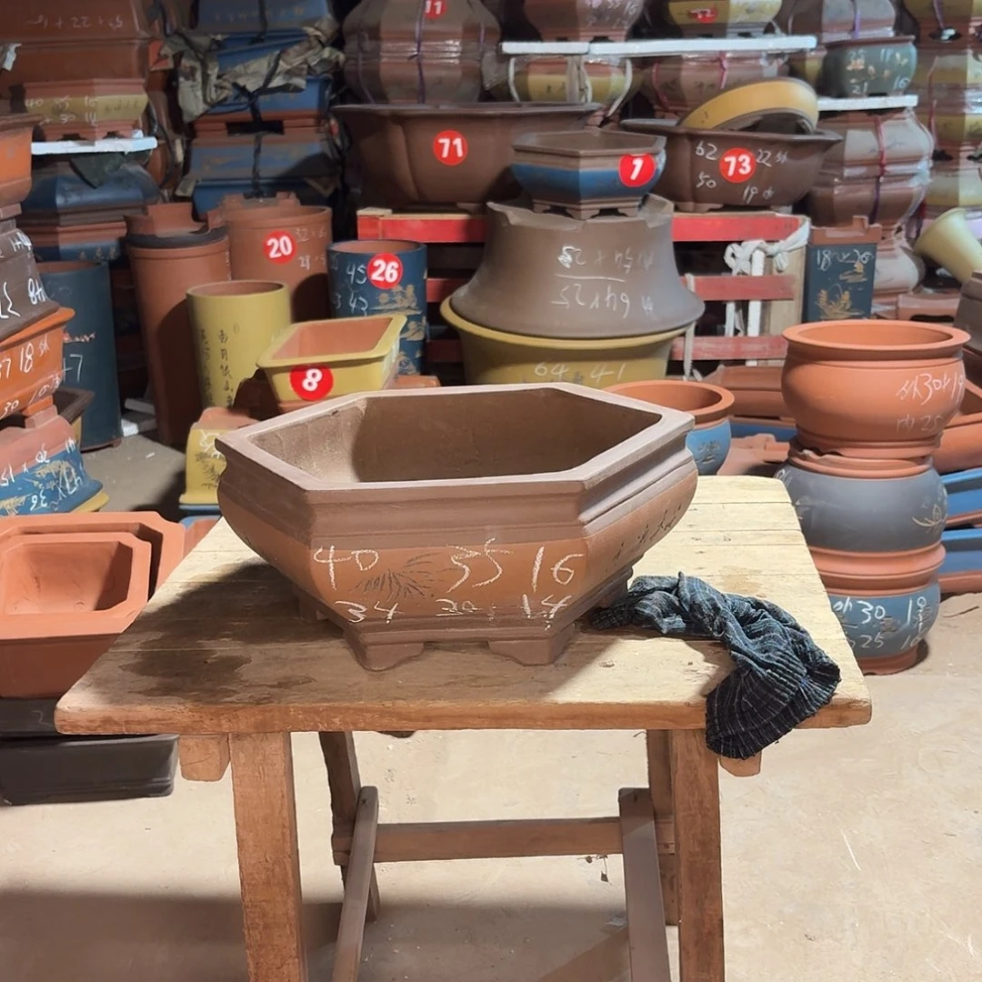 紫砂紫砂花盆六方一个