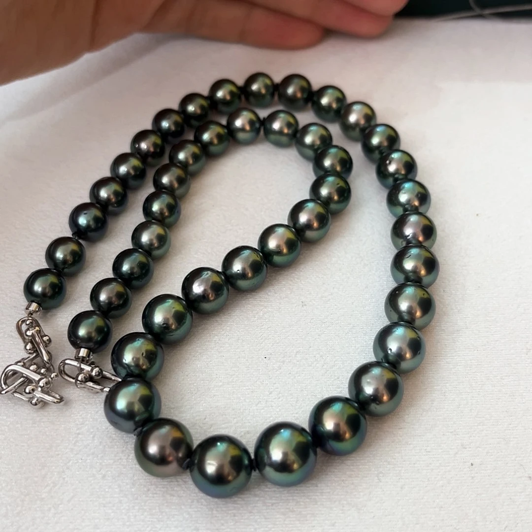 未镶嵌海水珍珠颈饰孔雀绿8-11