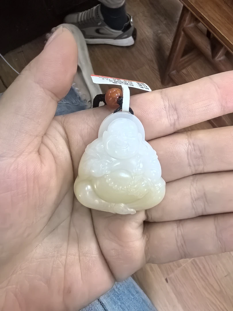 天然和田玉糖白佛公吊坠男女款项链