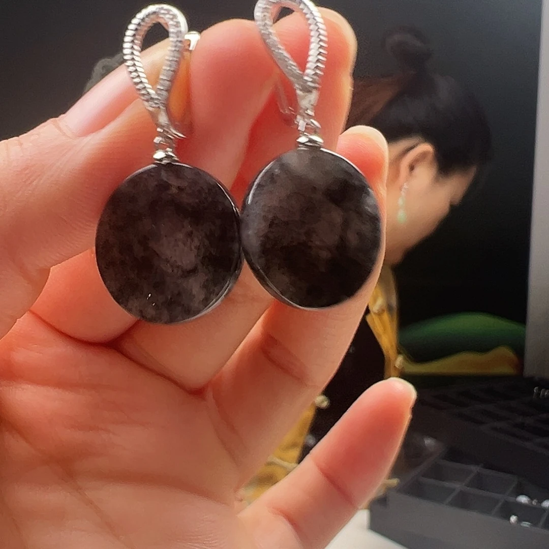 银S925镶嵌翡翠耳饰