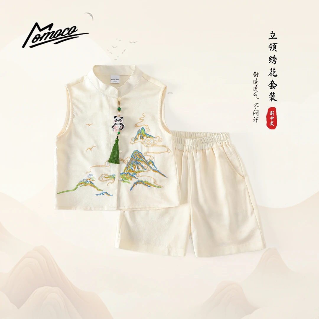 MOMOCO 【大好河山】男童夏季新款新中式绣花国风套装77230578404