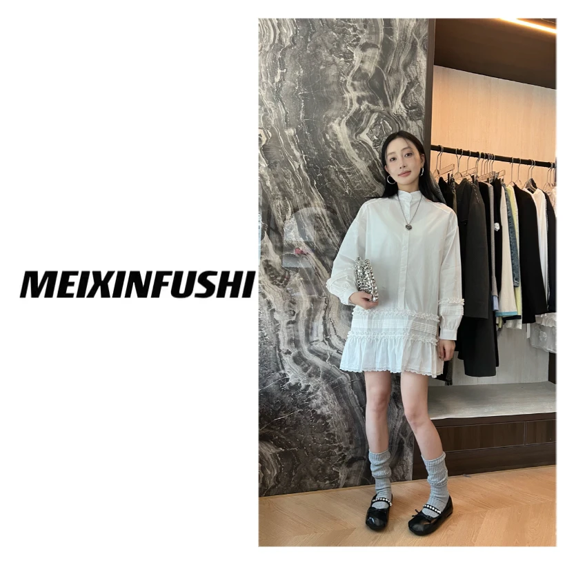 【Mei Xin】下摆蕾丝拼接衬衣/1236/D