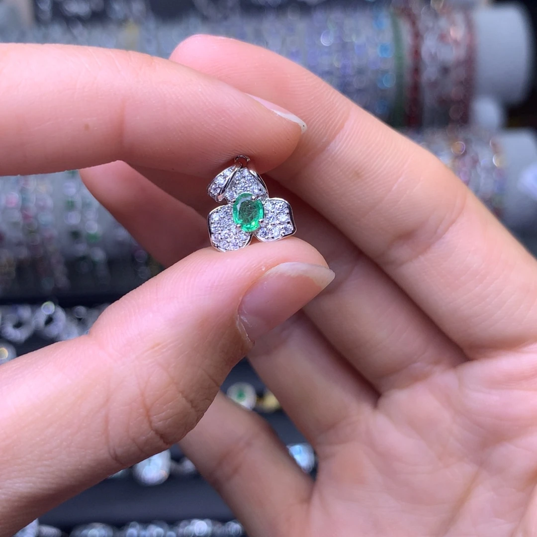 祖母绿吊坠(不含链)银S925镶嵌