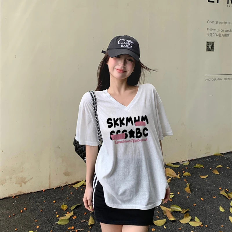 2025夏季新款白色纯棉慵懒风短袖t恤设计感宽松显瘦辣妹上衣ins潮