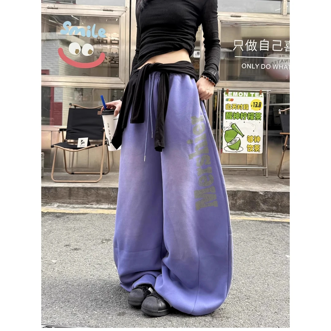 美式复古街头风喷漆宽松直筒阔腿卫裤男女百搭舞蹈裤潮