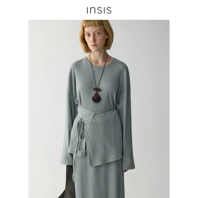 INSIS FEMME北欧文艺风有机棉汉麻2025春季新款围裹式针织上衣女