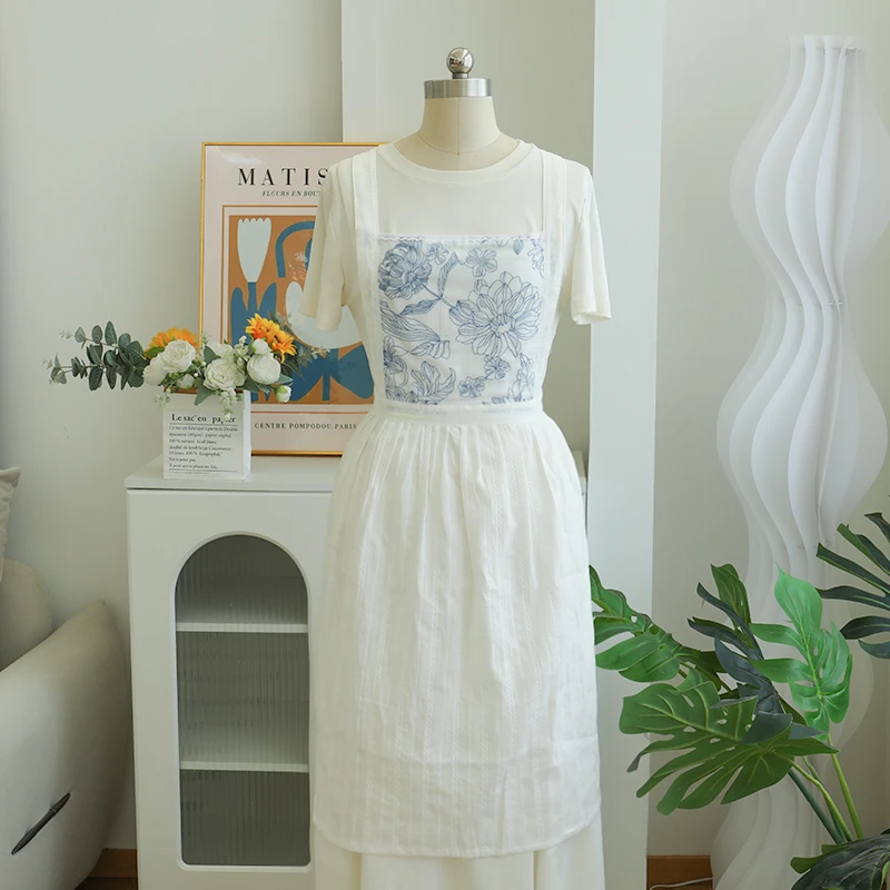 新款法式围裙高颜值绣花罩衣咖啡店餐饮专用四季可用全身防污围裙