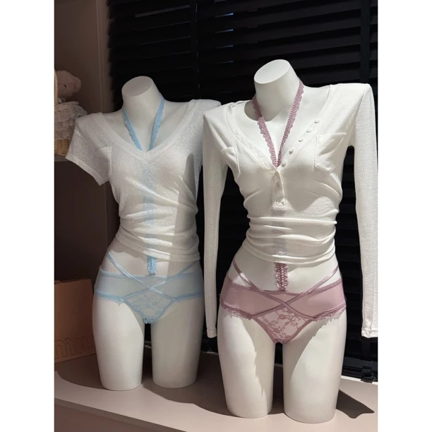 「LA」欲情娇纵*甜欲蕾丝挂脖收腰显瘦款性感镂空透气三角内裤女