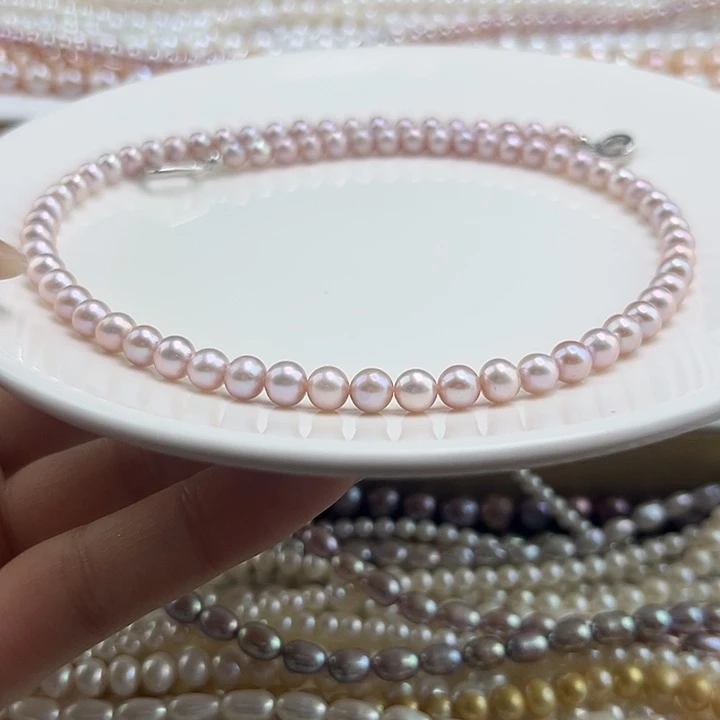 合金淡水珍珠颈饰无核近正圆粉6mm