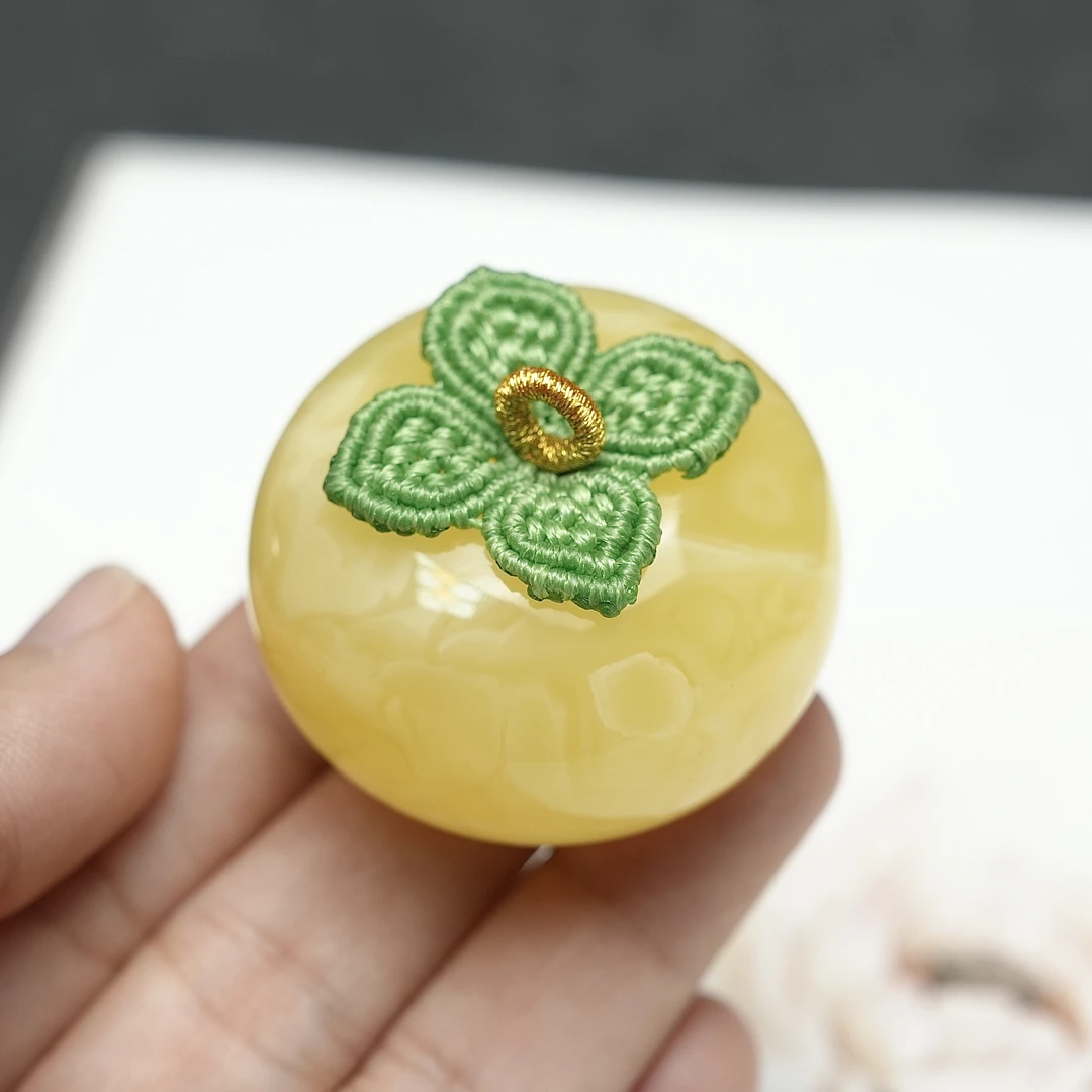 蜜蜡柿子柿柿如意天然蜜蜡平安扣吊坠无优化焦皮料黄白花满蜡精工
