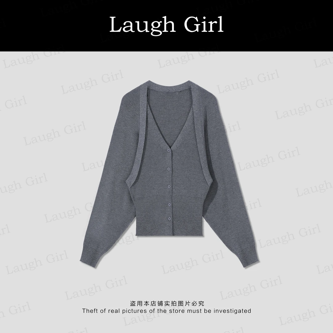 楚楚君 Laugh girl【温柔女人】假两件V领软糯针织毛衣XL531009J