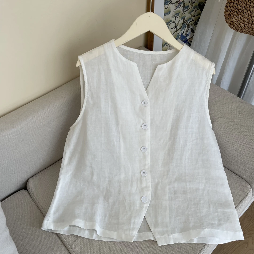 2025新款苎麻单层纯色马甲休闲百搭简约风亚麻短裤套装