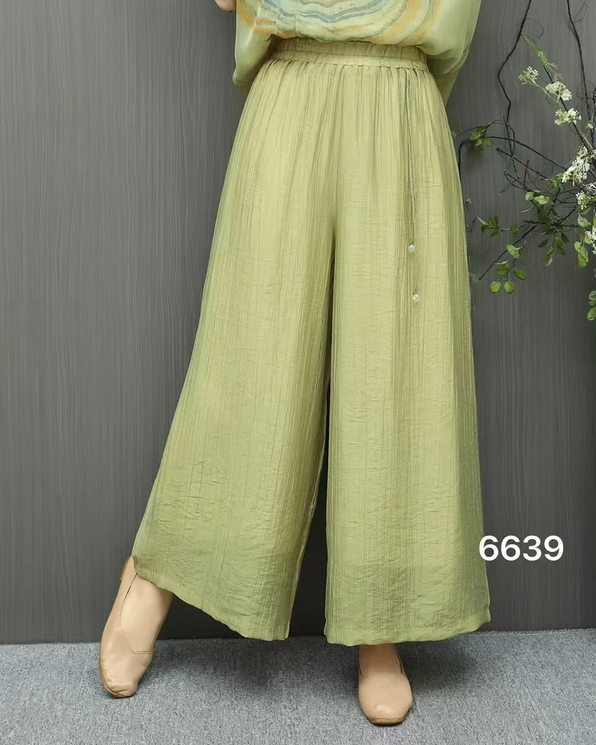 新款双层宽腿时尚美感品估自然遮皱裤