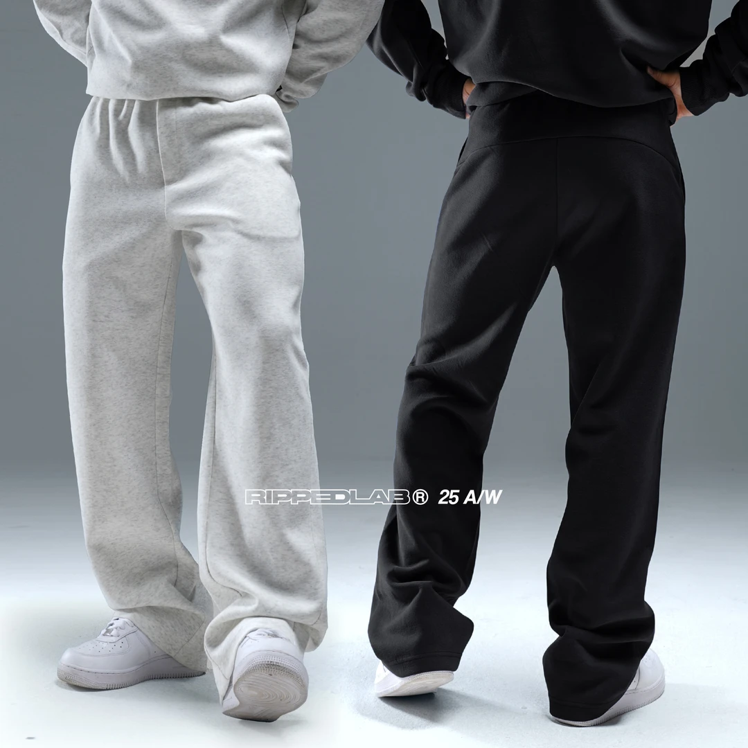 撕裂组织2025百搭重磅棉加绒运动健身长裤休闲宽松直筒卫裤显高