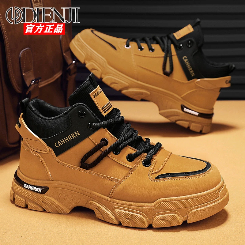 男鞋春季新款高帮工装鞋厚底增高英伦风百搭运动休闲马丁靴男