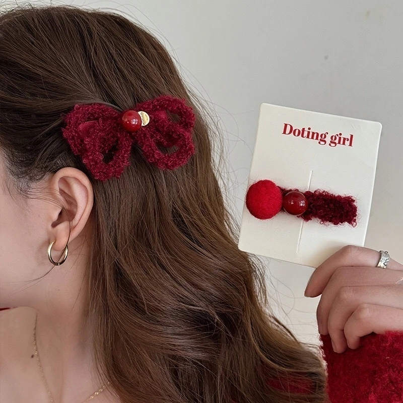 微醺绯红~秋冬高级感新年发夹边夹复古侧边刘海夹2024新款结发饰