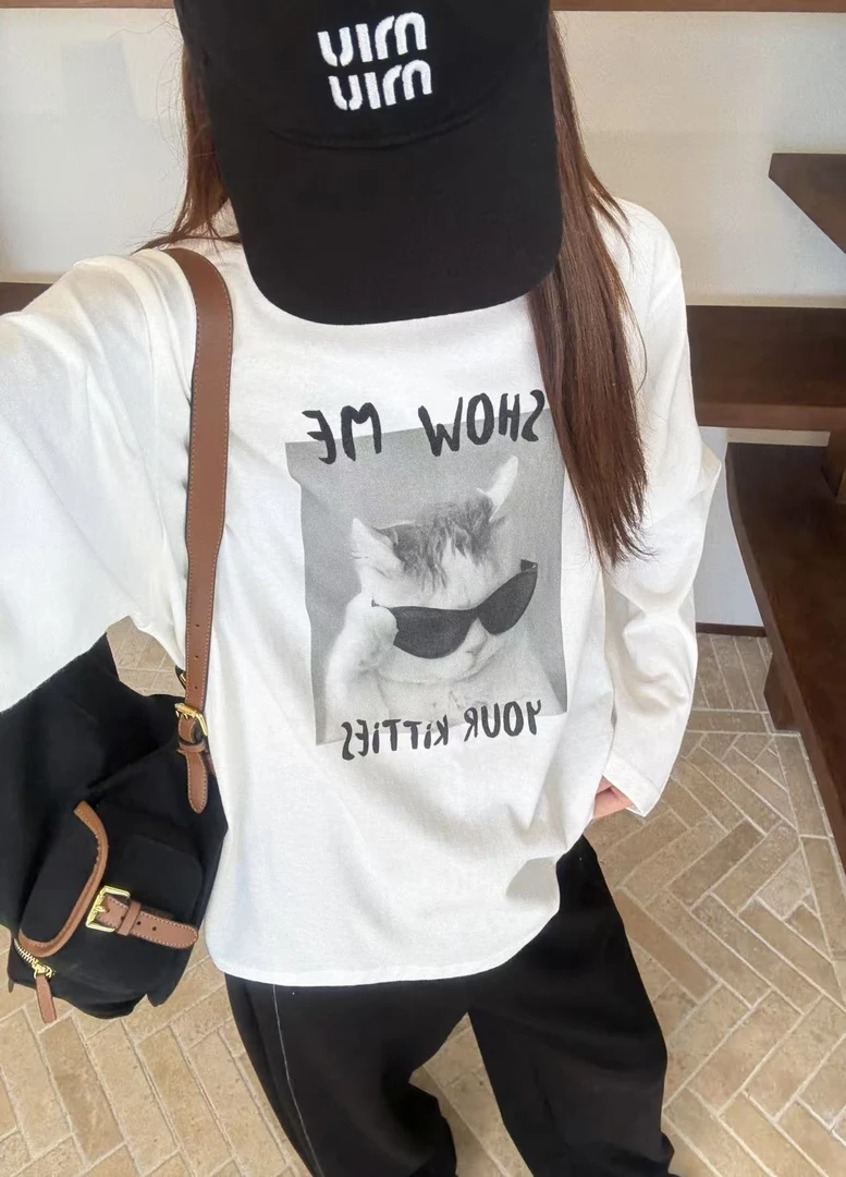 温柔瑶-Eleven秋款福利#宽松潮流猫咪印花长袖#1808