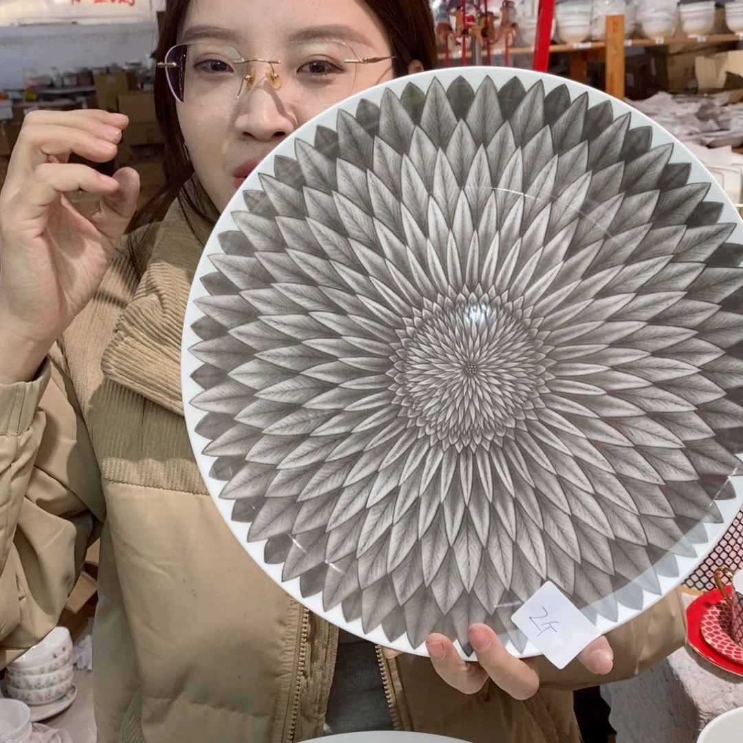 瓷鹅黄12英寸平盘30cm一个外贸尾单瑕疵品不忒不还