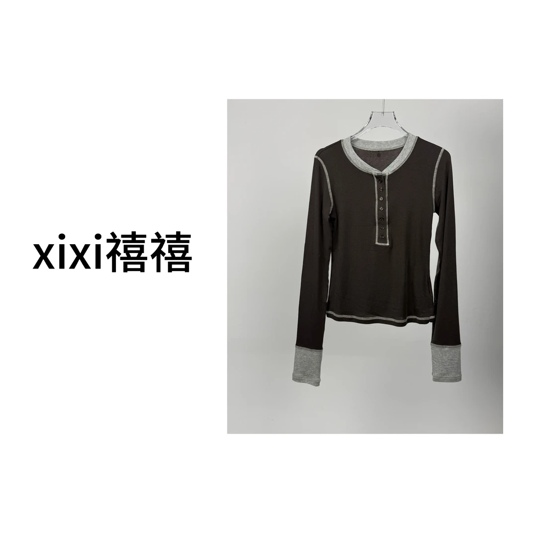 【XIX禧禧】25秋季打底T恤新品显瘦百搭休闲复古
