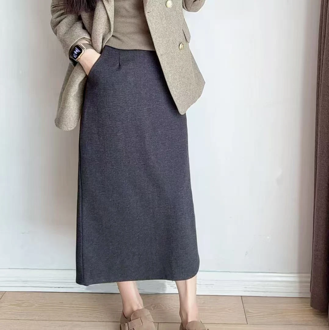【有口袋】毛呢半身裙女2025秋冬新款后松紧高腰显瘦百搭a字中长裙