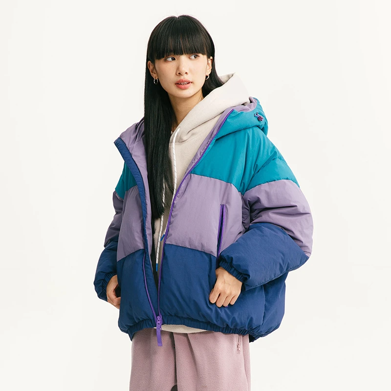 日系复古潮流撞色保暖面包服时尚宽松百搭情侣连帽棉服