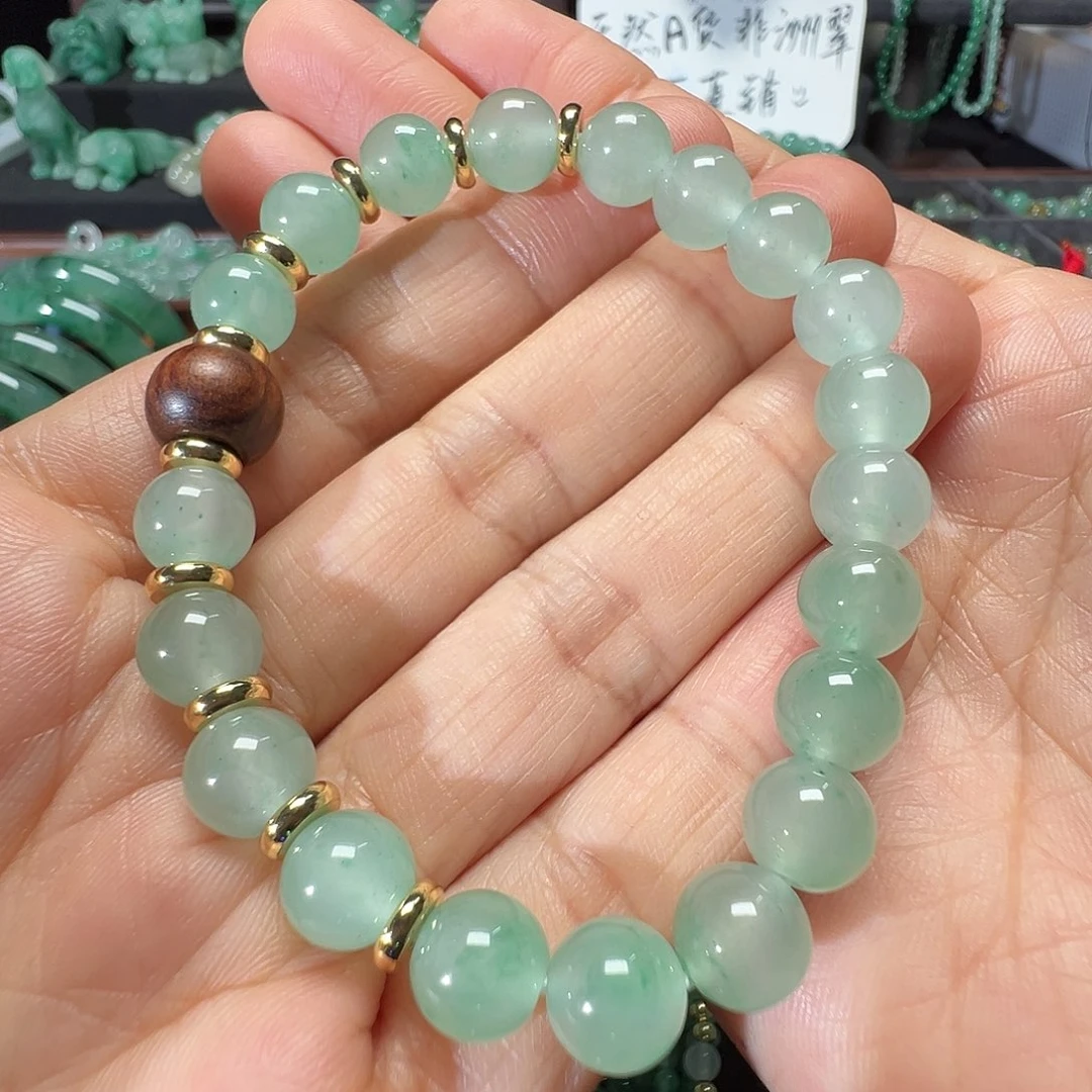 石英质玉（非洲翠）合金手链34号