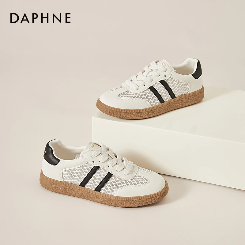 达芙妮厚底拼色经典德训鞋女春季新款时尚系带软底舒适百搭休闲鞋