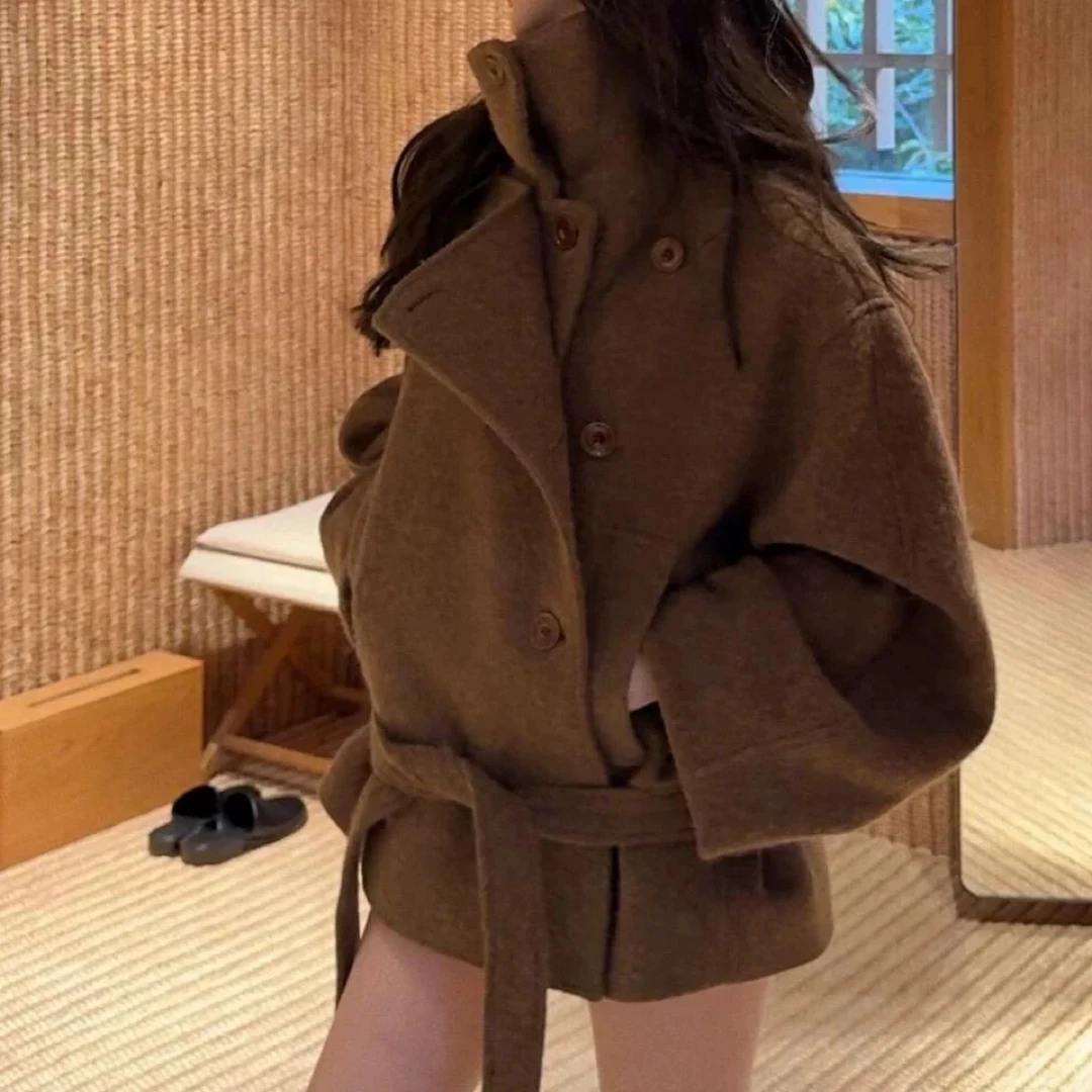 【lunan】金敏喜同款奢级羊驼毛立领短款大衣