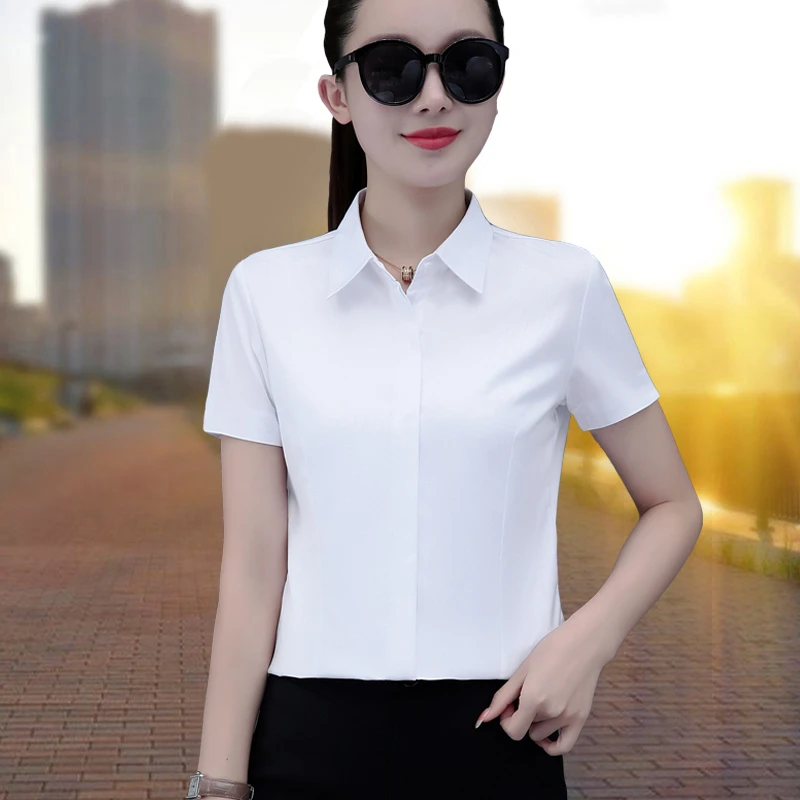 衬职业衫女短袖夏季新款气质工装正装工作服面试弹力免烫白色衬衣