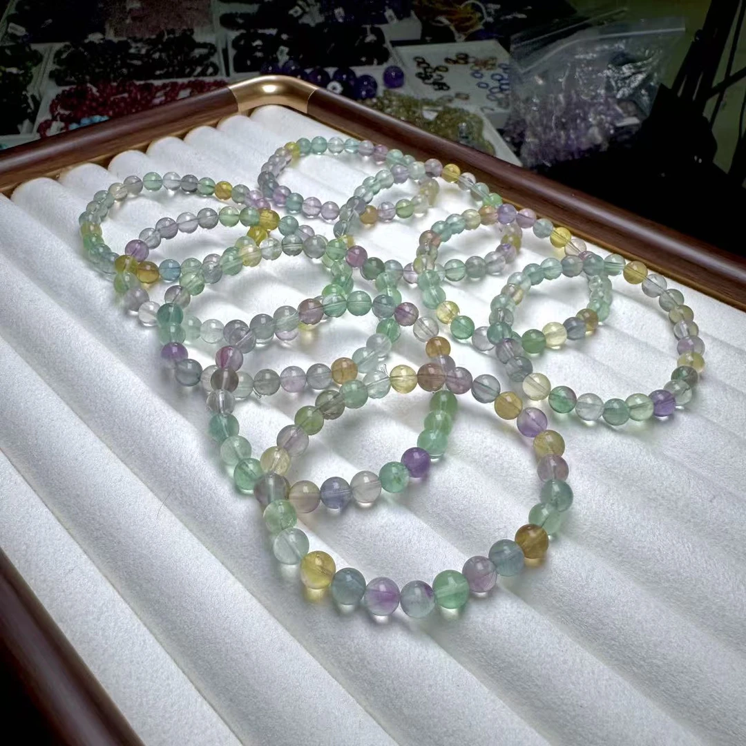 彩萤石手串7mm（多样性发一） 天然杂裂矿点完美主义