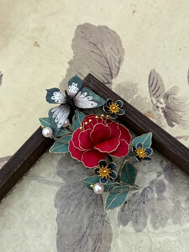 清旖 原创手作 非遗绒花 掐丝发夹 古风汉服旗袍发饰